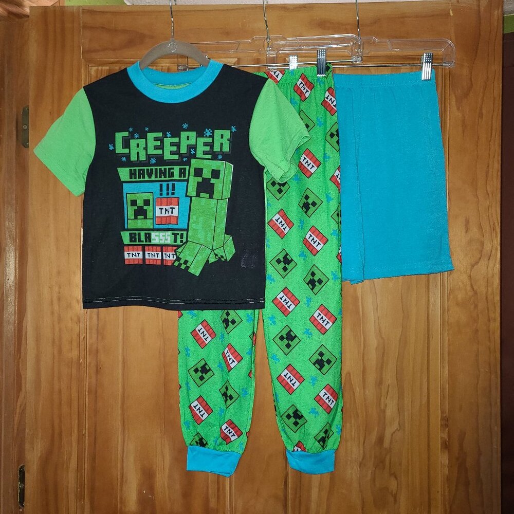 Boys Mojang Minecraft Creeper Three Piece Pajama Set